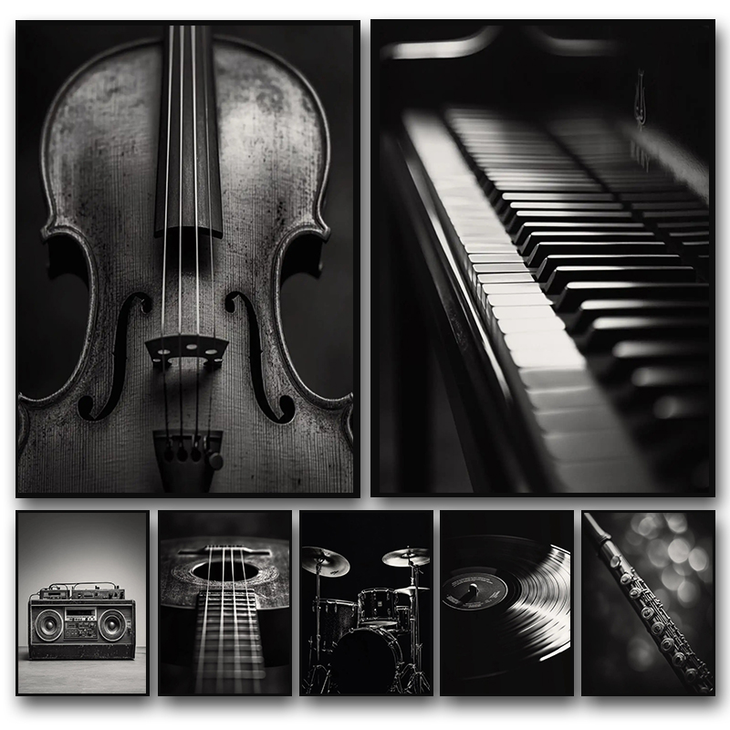 古典的な楽器の写真ポスターバイオリンビニールレコードサックス - Picture Of Musical Instrument のレビューと価格