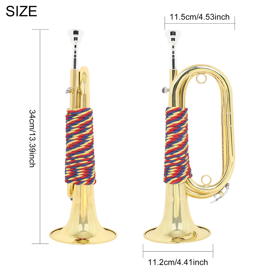 Bbミニバグルトランペット真鍮製ゴールドB♭騎兵バグルトラン - Musical Instrument Bugle のレビューと価格