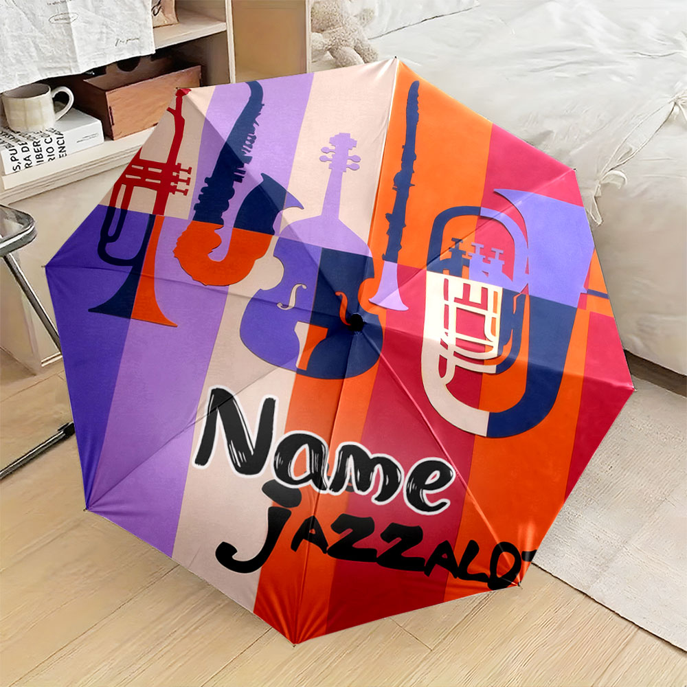 名前入りの傘、「音楽好きのためのカラフルなジャズ楽器デザイン - Musical Instrument And Names のレビューと価格