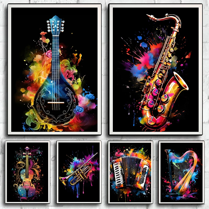 楽器：バイオリン、ハープ、サックス、ウクレレ。ポスター、プリ - Picture Of Musical Instrument のレビューと価格