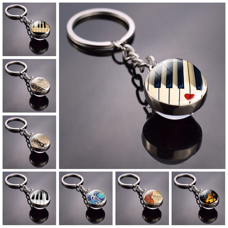 ピアノキーホルダー楽器裂け絵ガラスボールキーチェーンギターク - Picture Of Musical Instrument のレビューと価格