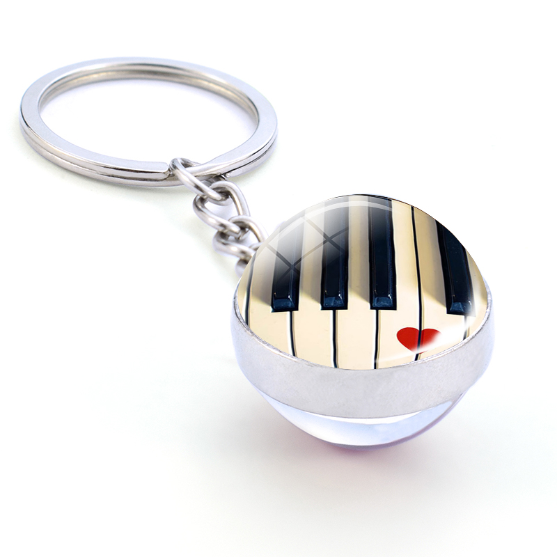 ピアノキーホルダー楽器裂け絵ガラスボールキーチェーンギターク - Picture Of Musical Instrument のレビューと価格